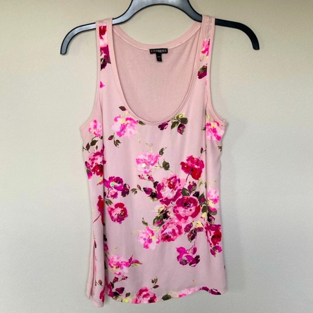 Express Floral Print Tank with Sequin Detail